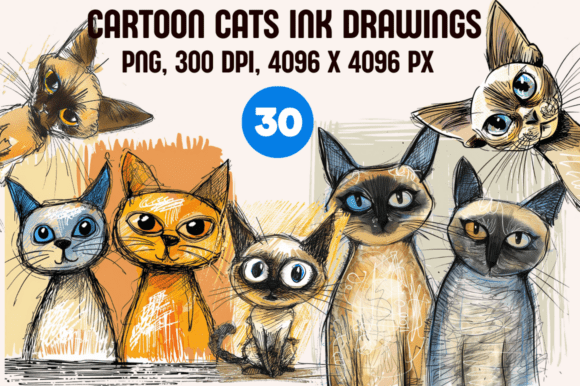 Download Cartoon Cats Ink Drawings - Drawings Collection