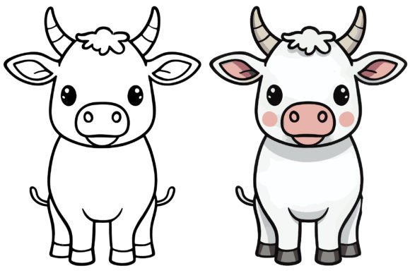 Download Two Different Drawings of a White Cow - Drawings Collection